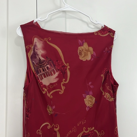 Vintage Y2K Meghan Matthews Size 14 Red Floral Asymmetrical Hem Cowl Maxi Dress - Picture 9 of 12